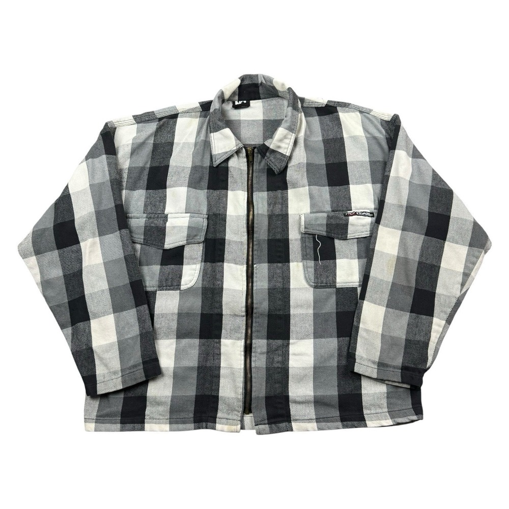 VTG No Fear Flannel Shirt Men Large Black White Zip Made In USA Skater Y2K 90s